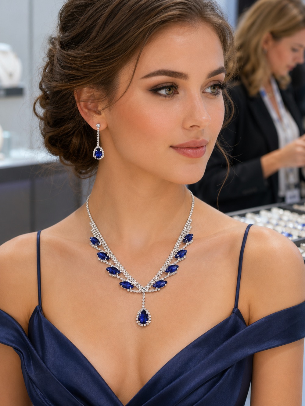 Formal in sapphire blue crystal necklace