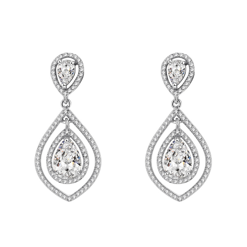 Bridal Crystal Teardrop Drop Earrings Style 06