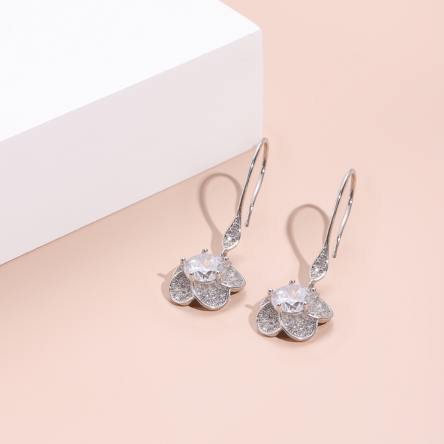 Bridesmaid Crystal Floral Drop Earrings