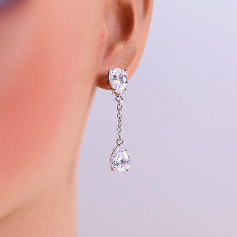 Bridesmaid Crystal Teardrop Drop Earrings Style 02