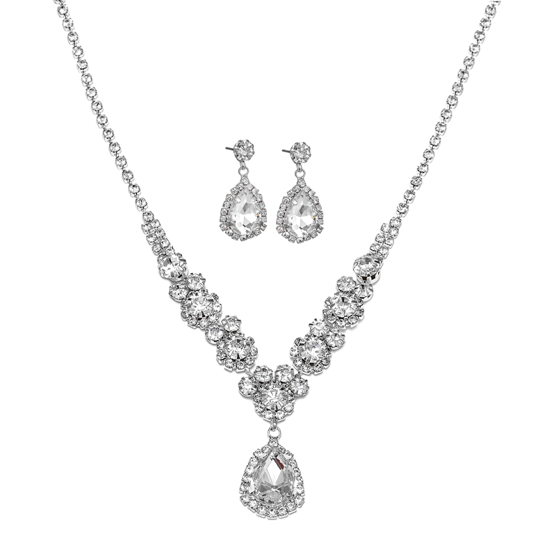 Crystal Teardrop Wedding Necklace Set