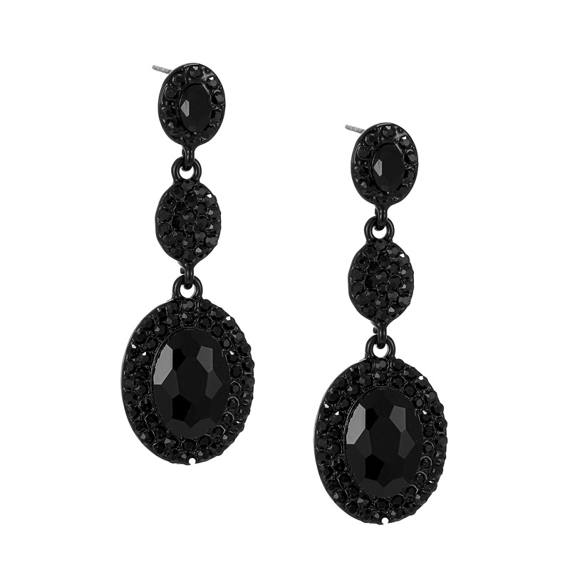 Formal Black Teardrop Statement Earrings