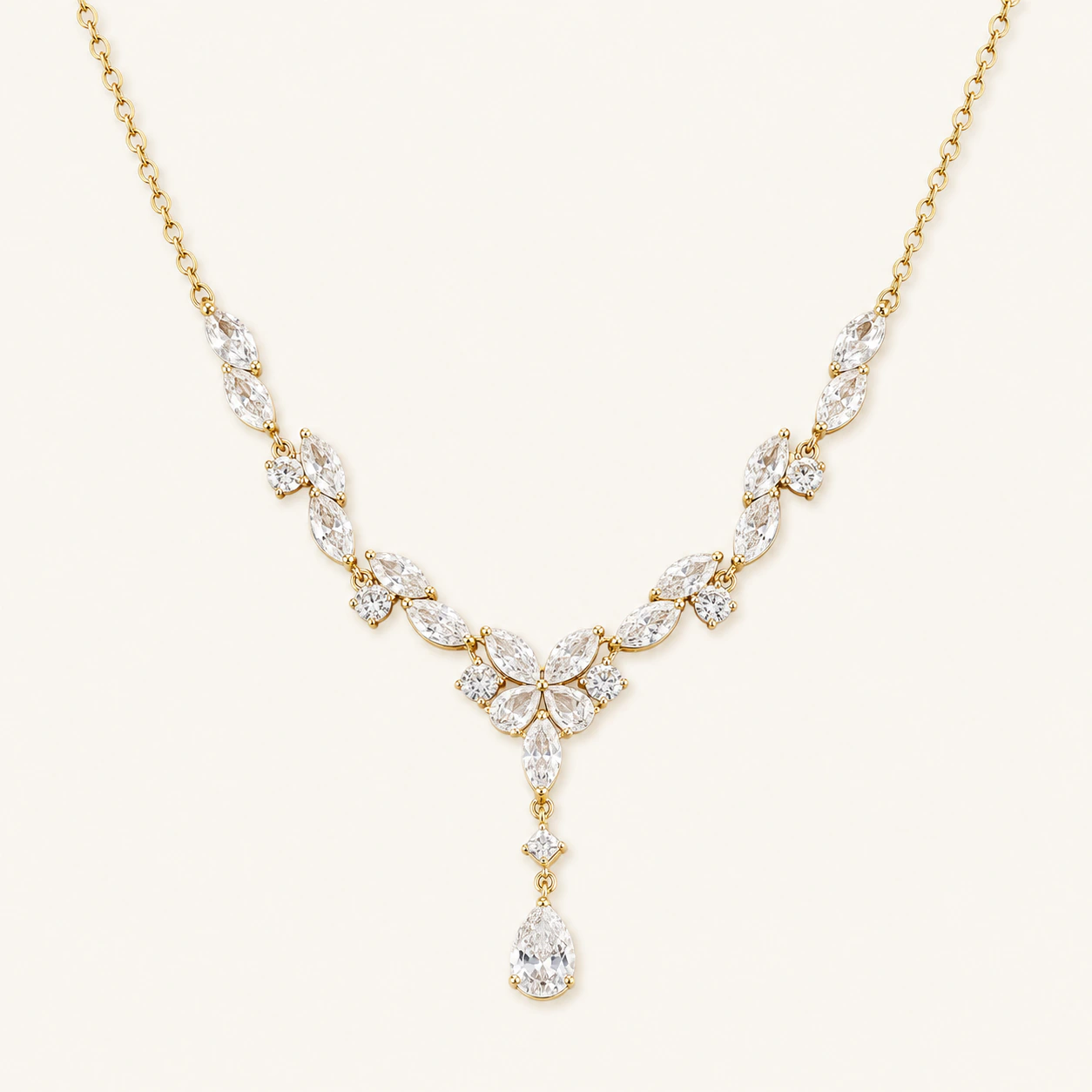 Gold Floral Teardrop Occasion Necklace