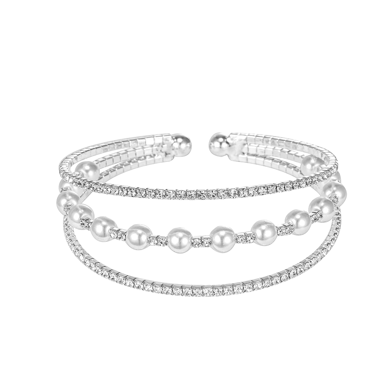 Gold Pearl Crystal Tennis Bracelet