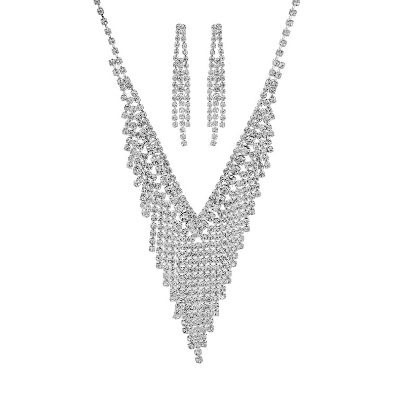 Large Rhinestone Fringe Statement Set