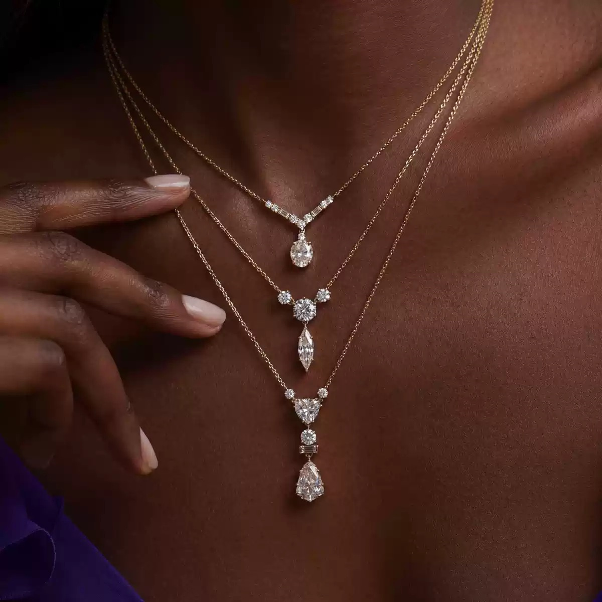 Modern Layered Crystal Cocktail Necklace