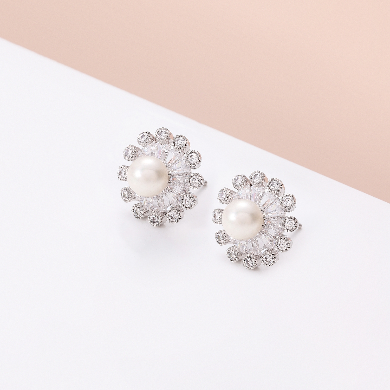 Mother of the Bride Crystal Floral Pearl Earrings Style 02