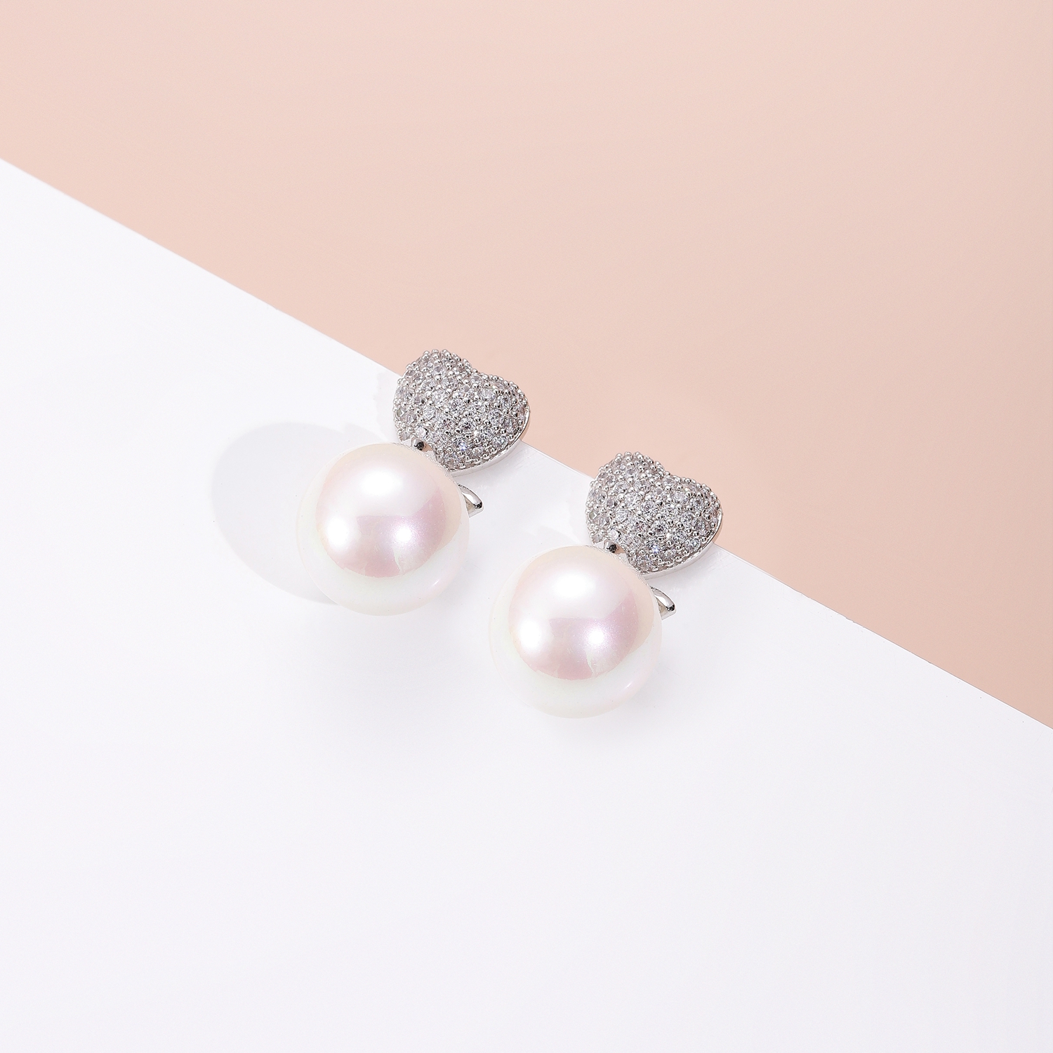 Mother of the Bride Crystal Heart Pearl Earrings