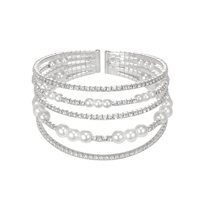 Multi Strand Pearl Crystal Bracelet