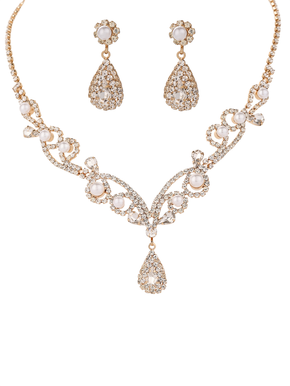 Pearl Gold Wedding Necklace Set