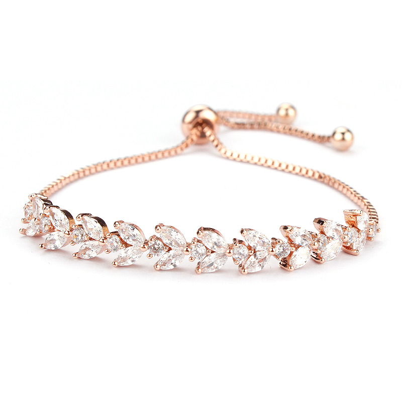 Rose Gold Leaf Crystal Bracelet