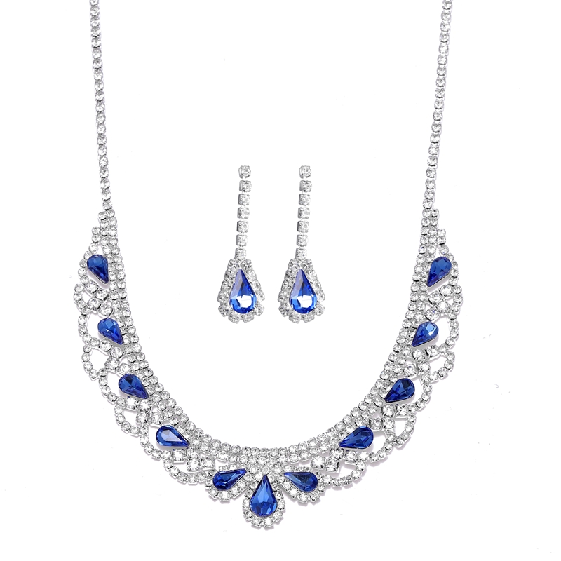 Royal Blue Teardrop Rhinestone Jewelry Set