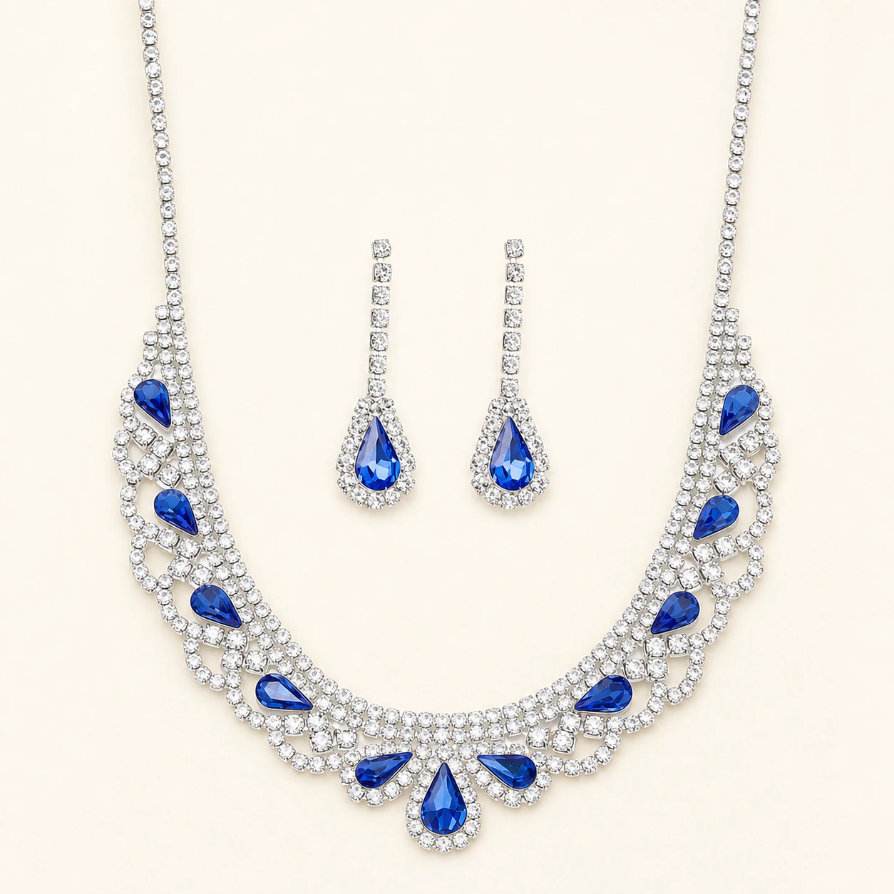 Royal Blue Teardrop Rhinestone Jewelry Set