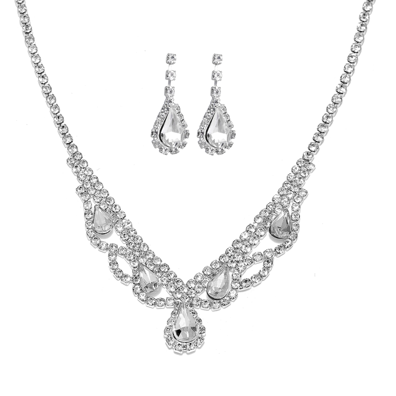 Silver Teardrop Bridesmaid Necklace Set