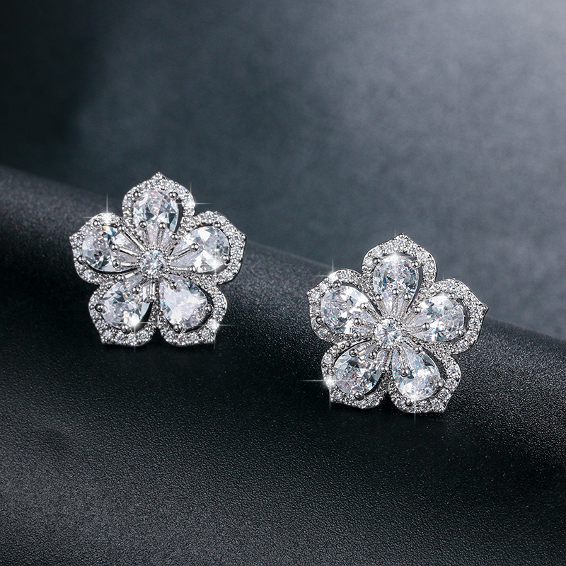 Wedding Guest Crystal Floral Earrings Style 02