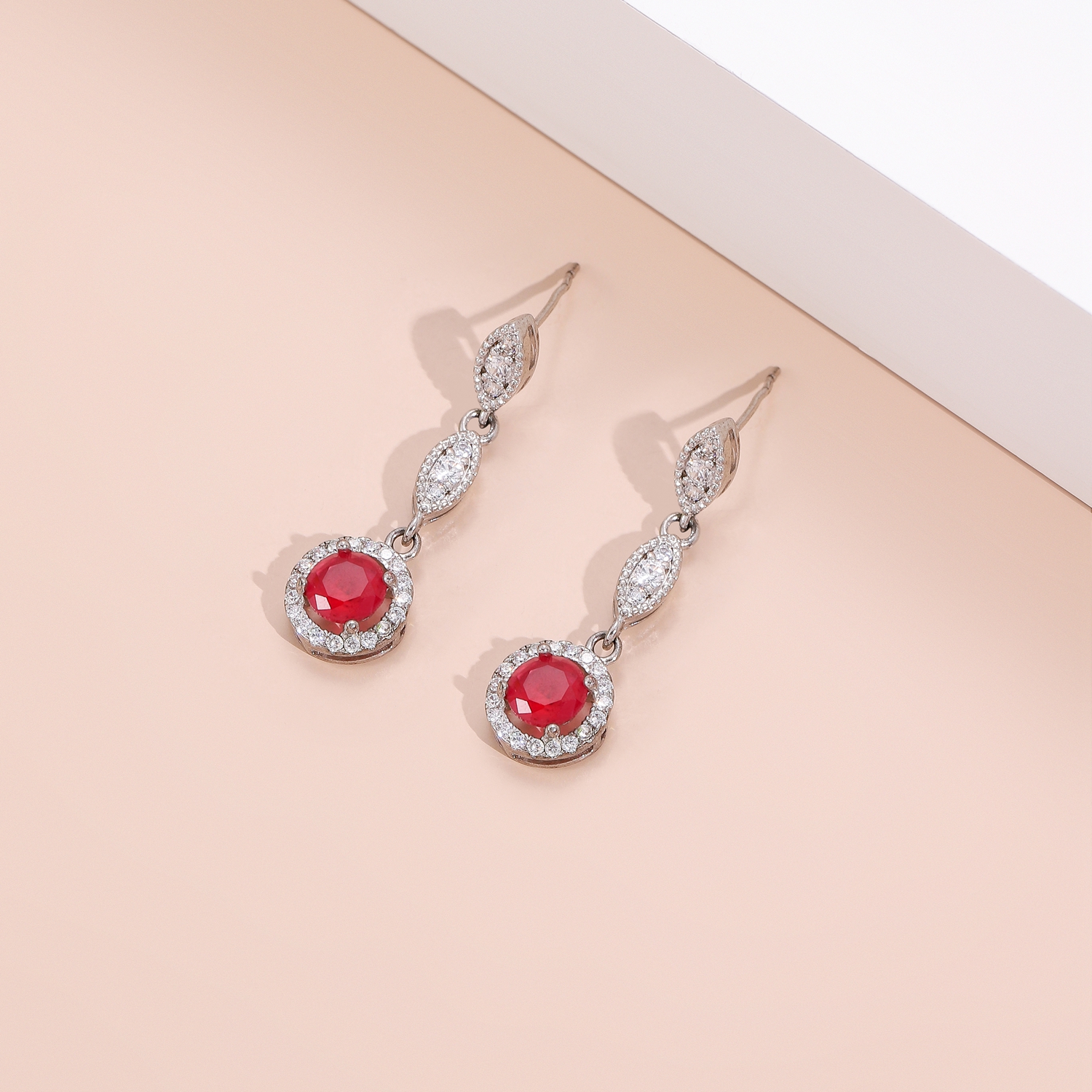 Wedding Guest Ruby Red Teardrop Drop Earrings